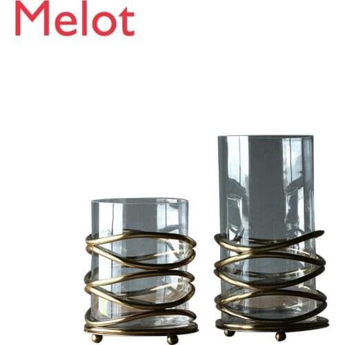 Handmade Glass Metal Vase Bookshelf Decoration Transparent Vase TV Cabinet Showcase Decoration living room decoration home vase