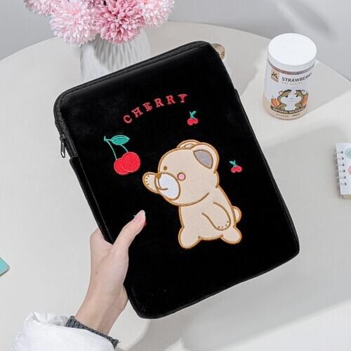 Cartoon Bear Ipad Bag Student 9.7 10.5 11 Inch Laptop Liner Bag Girls Tablet Case Storage Pouch Embroidery Ipad Sleeve Case