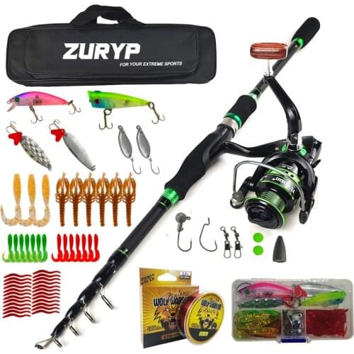 Carbon fishing rod combo 1.8-2.7m telescopic spinning rod with reel bag line bait box full kits carp bass pike fishing set