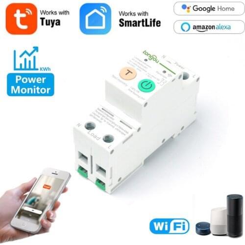 Tuya WIFI Smart Leakage Protection Circuit Breaker 2P Power Metering 1-63A Adjustable Work With Smart Life Google Home Alexa