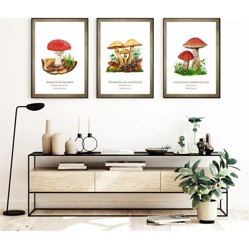 Vintage Amanita Muscaria Mushroom Posters Antique Wall Art Botanical Pictures Fly Agaric Toadstool Canvas Painitng Office Decor