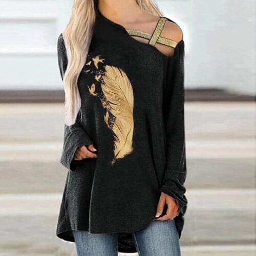 Autumn Long Sleeve Women T-shirt Summer Casual Off Shoulder Solid Color Loose Tops Floral Print Oversized Tee Shirts for Woman