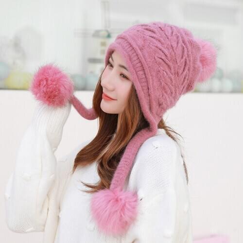 Womens Warm Woolen Cap Women Cute Hat Womens Autumn Winter Ear Protection Knitted Hat Accessories Gifts