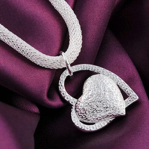 925 Sterling Silver Female Vintage Heart Pendants And Necklaces 18Inch Chains Fashion Wedding Party Jewelry Gift GaaBou