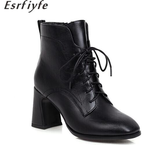 ESRFIYFE 2020 New Large Size 34-48 Women Ankle Boots Autumn Woman Solid Color High Heels Square Toe Shoes Woman Outdoor Booties