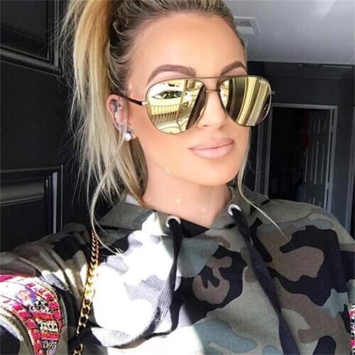 Women Fashion Mirror Sunglasses big shades for women Metal Sexy High Quality Sunglasses Men Pilot Glasses Lunettes de soleil uv