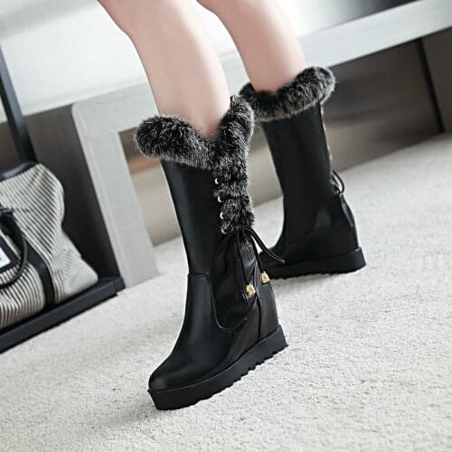 Womens Snow Boots 2021 New Arrival Warm Real Fur Plush Insole Women Shoes for Winter High Heel Comfortable Big Size 43