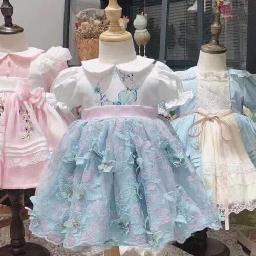 0-6Y Summer Partty Lolita Spanish Princess Ball Gown Turke Party Peter Pan Collar Dress Puff Sleeves Dress For Cute Bady Girls