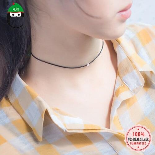 ElfoPlataSi Genuine 925 Solid Real Sterling Silver Summer Black Rope Beads Pendant Necklace For Women Silver Jewelry Gift XY975