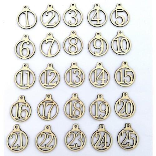 1-25 Wooden Numbers Advent Calendar Number Wood Cutouts Ornament Gift Tags for Tree Xmas Hanging Countdown Christmas Party Decor