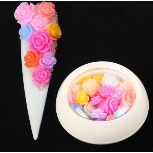 1 Box Nail Art Decoration Mini 3D Resin Candy Color Rose Flower Flatback Kawaii Charms DIY Nail Decals Decor for Women