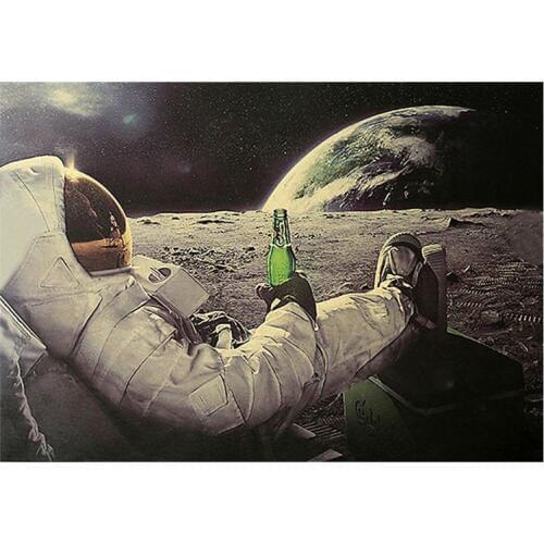 1Pcs Astronaut on the Moon Relaxing with Beer Retro Fantasy Kraft Paper Poster Home Decor Art Wall Sticker Poster Decor Painting