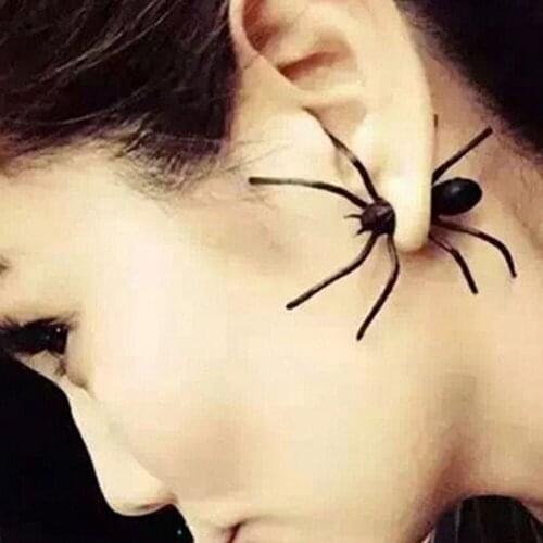 1pc punk Style Exaggeration Halloween Black Spider Charm Ear Stud Earrings For Women Statement Jewelry
