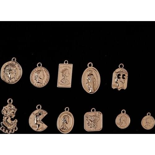 10pcs Hot Sale Alloy Retro Coin Round Oval Beauty Head Pendant Earrings For Women 2020 Vintage Ear Pin Diy Jewelry Accessories