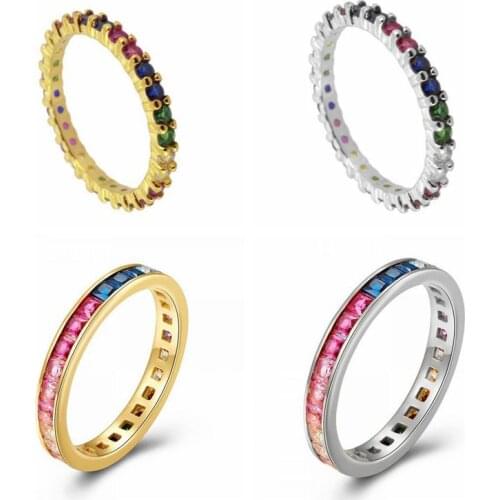 24k Gold-Plated Silver Minimalist Gradient Color Crystal Zircon Rings For Girls Wedding Engagement Ring Anillos Fine Jewelry