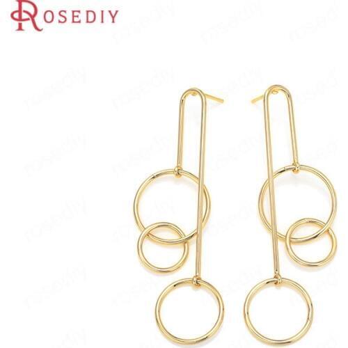 35913)4PCS 26x61MM 24K Gold Color Brass Tassel Circle Stud Earrings High Quality Diy Jewelry Findings Accessories