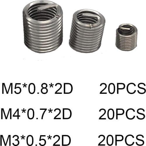 60pcs M3 M4 M5 *2D threaded insert helicoil thread repair kit Set 304 Stainless Steel rosca For Hardware Repair workshop tools