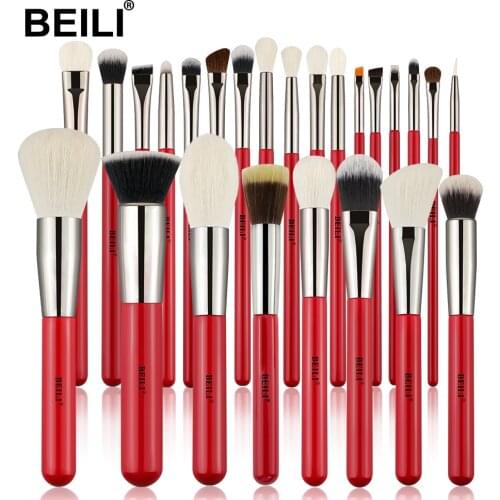BEILI Red Professional Makeup Brush Set Goat Pony Synthetic hair Nano Wool Eye shadow Powder Blending Make up Brushes tools