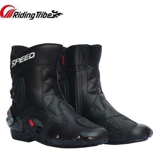 Men Women Motorcycle Boots Motocross Off-Road Racing Shoes Anti-skid Anti Collision Moto Rider Protective Shoes Black A004