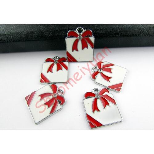 ECM02 Mix Color 20Pcs Alloy Metal Enamel Christmas Gift Box Charms Pendants 24x21mm bead