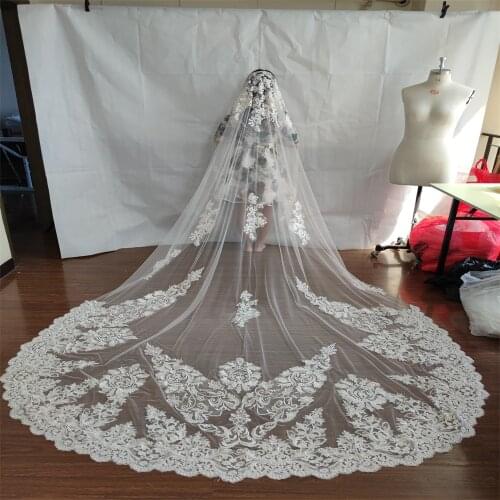 Real Image Cathedral Length Bridal Veils 3m Long Vestido De Noiva Longo Wedding Veil Ivory White Veil With Free Comb