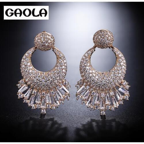GAOLA Luxury Bridal Dangle Earrings For Women Geometric Crystal Zirconia Jewelry For Life GLE8090