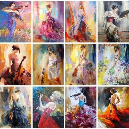 Huacan 5d Diy Diamond Painting Girl Violin Home Decor Mosaic Beauty Dancer Embroidery Portrait Handmade Gift