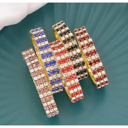 Full Rhinestone Inlaid Bracelet Three Layers High Stretchy Multi Color Bracelet Fashion Jewelry Gift for Women TT@88