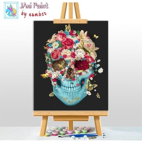 Flower Skull Picture DIY Painting By Numbers Colouring Zero Basis HandPainted Oil Painting Unique Gift Home Decor