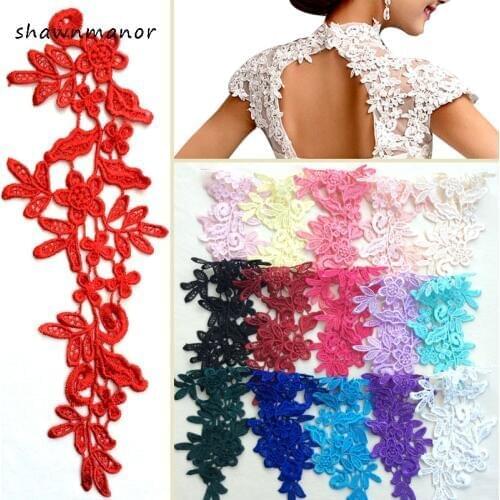20PCS Colored Water Soluble Embroidered Flower Lace Applique For Sewing Wedding Dress Costume Veil Accessories 25*9cm