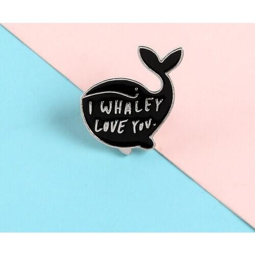 Cartoon Fun Cute Animal Fish Black Whale Dolphin Letter Enamel Brooch Alloy Badge Clothes Bag Pin Punk Jewelry Gift For Friends