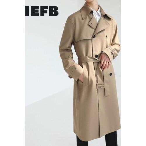 IEFB Mens Wear Design Style Windbreaker Males Mid-length Coat Autumn Korean Trendy Handsome Casual All-match Trench 9Y4085