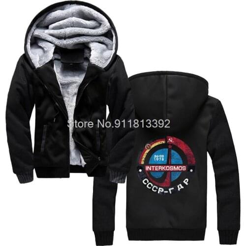 CCCP Soviet Union Space Exploration Plan Yuri Gagarin Retro hoodie Men Winter Thicken Hooded Hoodies Sweatshirt Streetwear