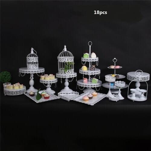 18 PCS WHITE WEDDING DECORATION BABY SHOW DESSERT TRAY 3 TIER CUPCAKE CAKE STAND SET