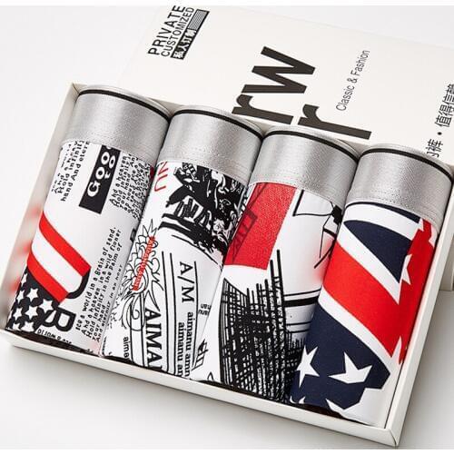 4 Pieces Of Four-Corner Underwear Head Youth Mens Cotton Boxer Cotton Pants Ice Silk Modal Shorts Tide