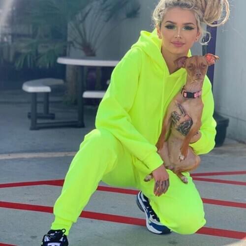 2021 New sweater suit autumn hot sale fashion sports leisure hooded fleece solid color suit 2-piece set