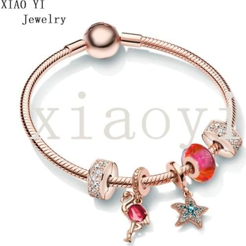 XIAOYI 2021 NEW s925 Sell like hot cakes! Summer girl rose red glass star glass bird clasp bracelet high quality bestie gift