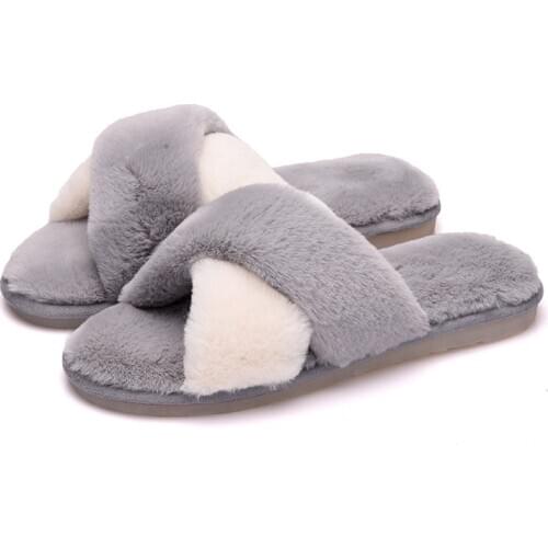 New Women Slippers Fashion Fluffy Faux Fur Plush Slippers Women Spring Autumn Slides Flip Flops Flat Shoes