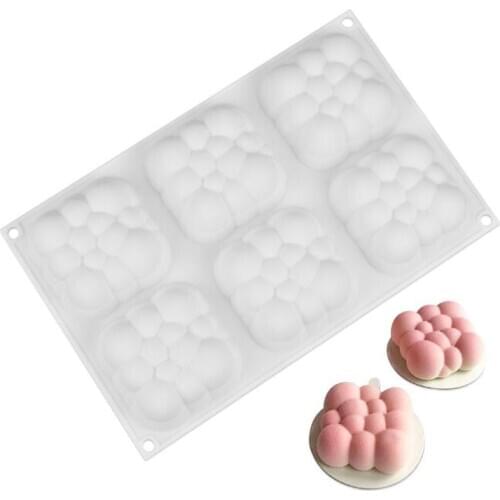 New 3D Cloud Cake Mold Silicone Mousse Moulds Square Bubble Molds for Baking 6 Cavities