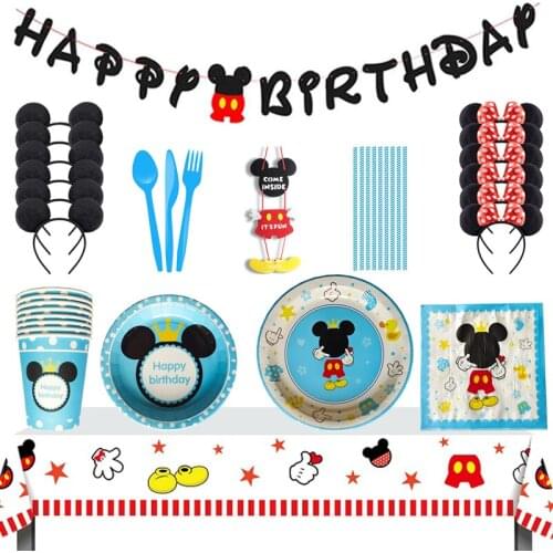 Disney MickeyMouse Theme Party DisposableTableware Childrens Birthday Party Decoration CakeStand Baby Baptism PackageDecoration