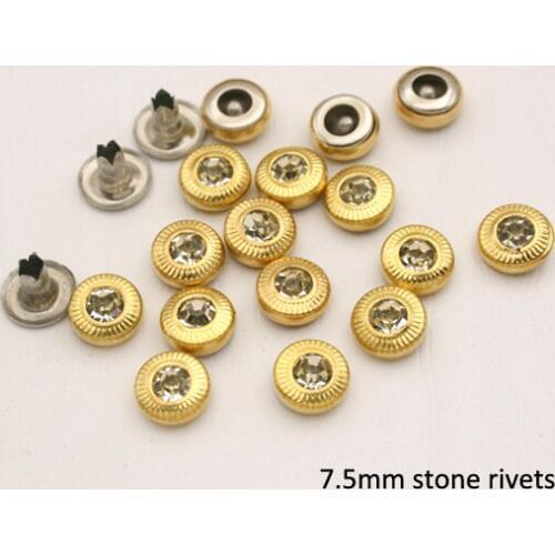 Wholesale 7.5mm 300sets brass rhinestone rivets arcylic stone rivets nail Gold diamond rivets ZD-008