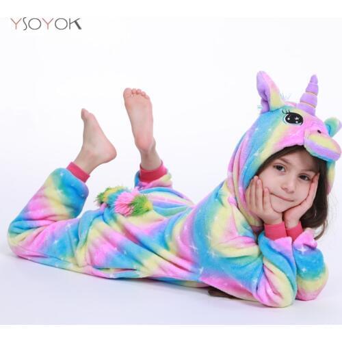 Childrens Pajamas for Boys Girls Unicorn Pajamas Flannel Kids Cat Pijamas Set Panda Animal Sleepwear Winter Kigurumi Onesie
