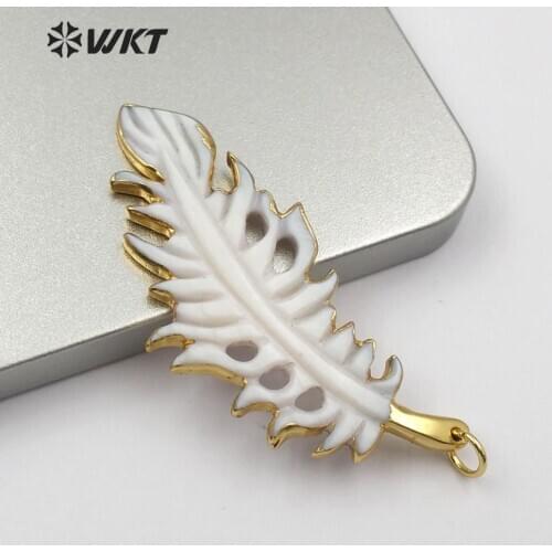 WT-JP138 WKT Natural Shell Pendant Peace Leaf Carved Pendant By Shell for Necklace Gift For Her Women Stylish Jewelry