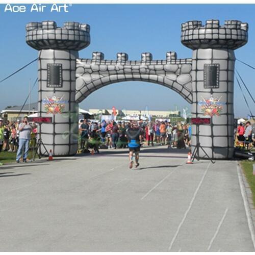 Full printing gray archways inflatable Castle arch,special shape alcazar style inflatable finish line arch for running sports