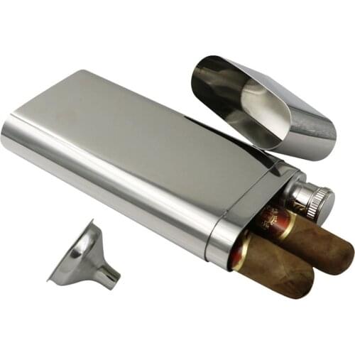 Portable Cigar Storage Case With Flask Small Funnel Food Grade Stainless Steel Cigar Holder Flagon Storage Accessories Supplies