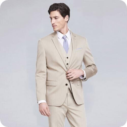 Latest Coat Pant Designs Elegent Khaki Men Suits for Business Single Breasted Groom TuxedoCostume Homme 3Piece Jacket Pant Vest