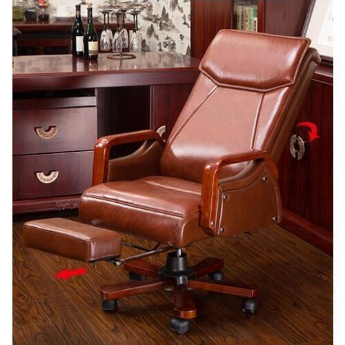 Simple office chair. Real leather computer chair. Home can lie in front chair.022