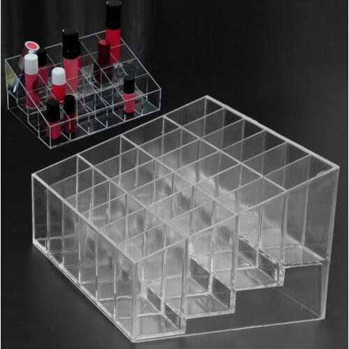 Clear Acrylic 24 Grid Makeup Organizer Storage Box Lipstick Nail Polish Display Stand Holder Cosmetic Jewelry Organizer Box Case