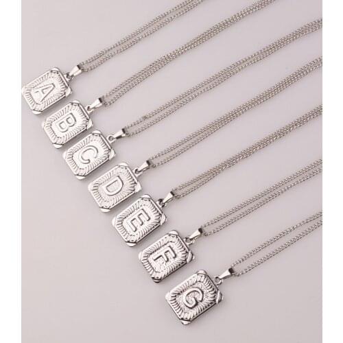 Rainbery A-Z Initial Letter Square Pendant Necklace For Women Stainless Steel Gold Alphabet Heart Charm Chain Choker Jewelry