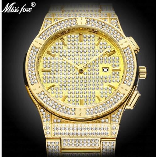 Luxury Watch Men Luxury Brand Diamond Patek Golden Wristwatch Mens Wrist Watch Gold Male Clock Waterproof Quartz Watch With Box
